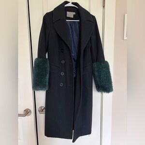 ASOS navy blue and green faux fur coat
